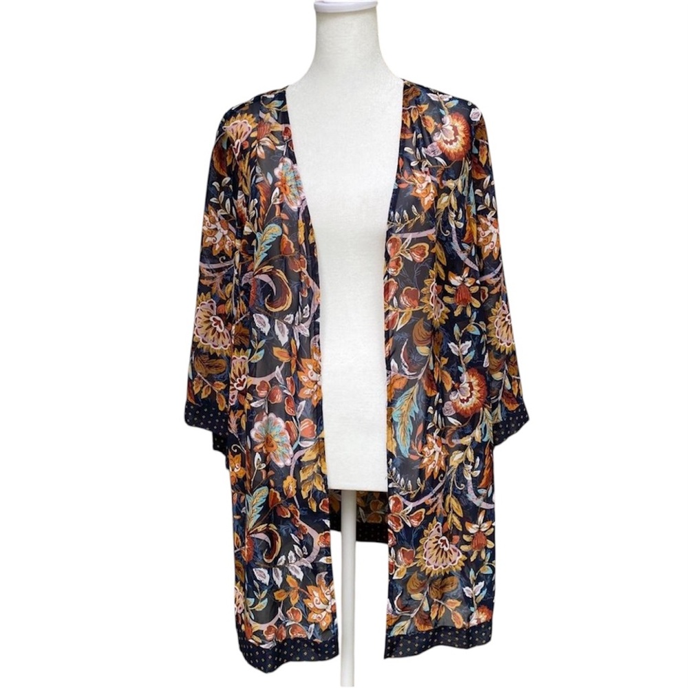 Christopher & Banks Brown Floral Sheer Kimono S/M